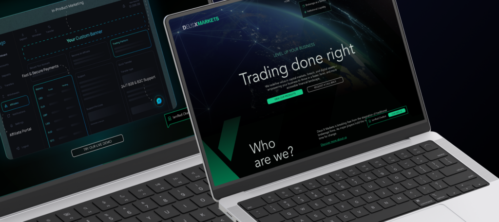 laptop showing deus x markets website