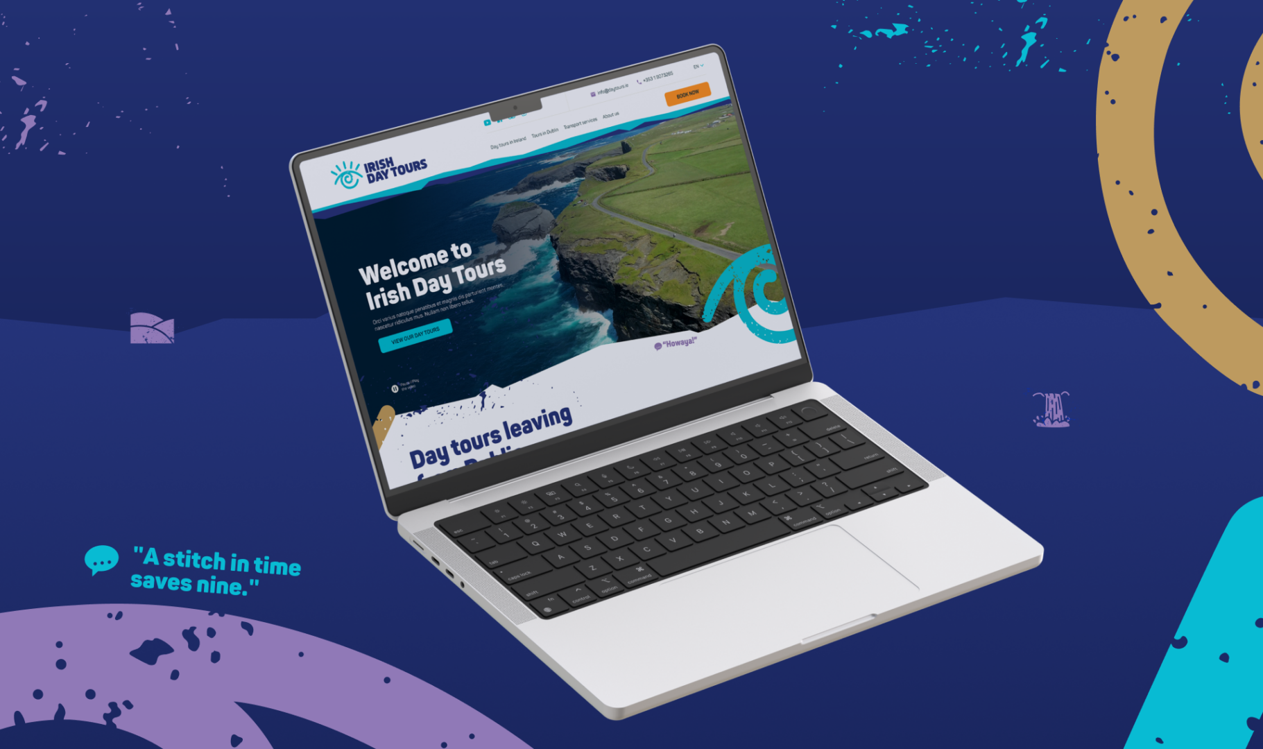 Laptop displaying the new Irish Day Tours website redesign homepage