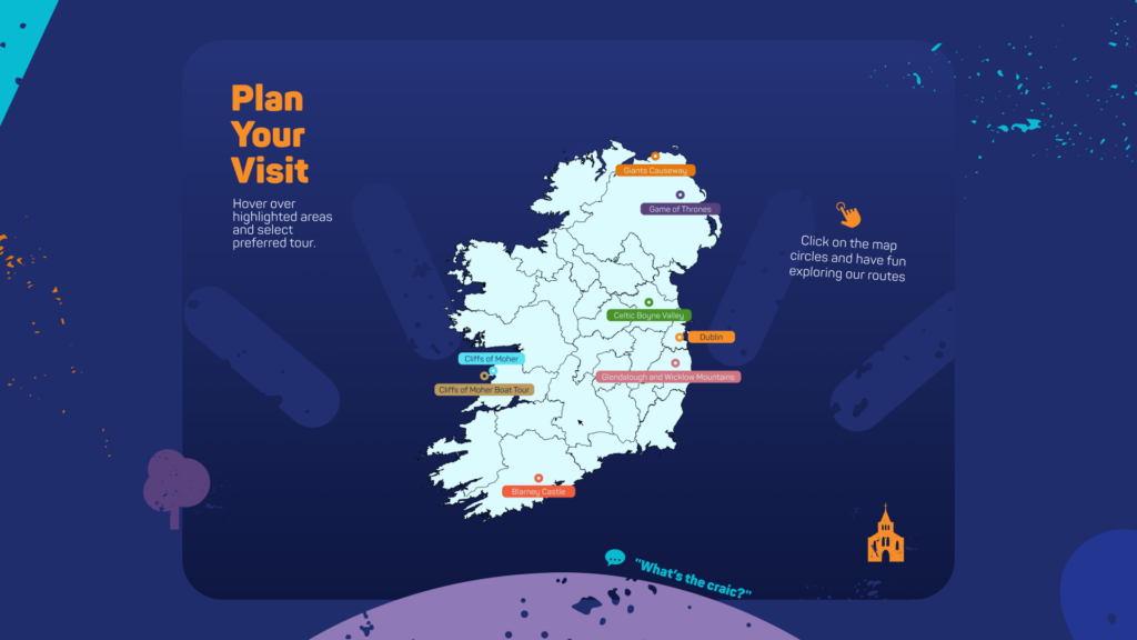 Interactive map showing Irish Day Tours routes across Ireland