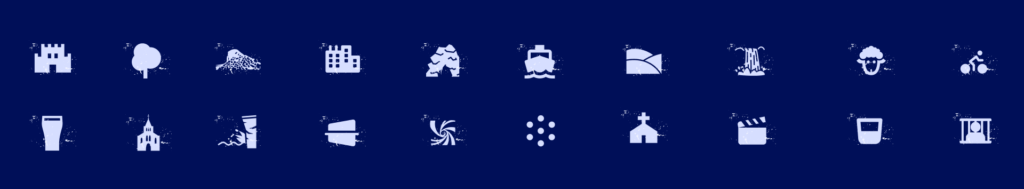 A row of travel and tourism icons used on the Irish Day Tours website